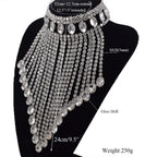 Rhinestone Tassel Necklace - AB Crystal Water Drop Statement Choker