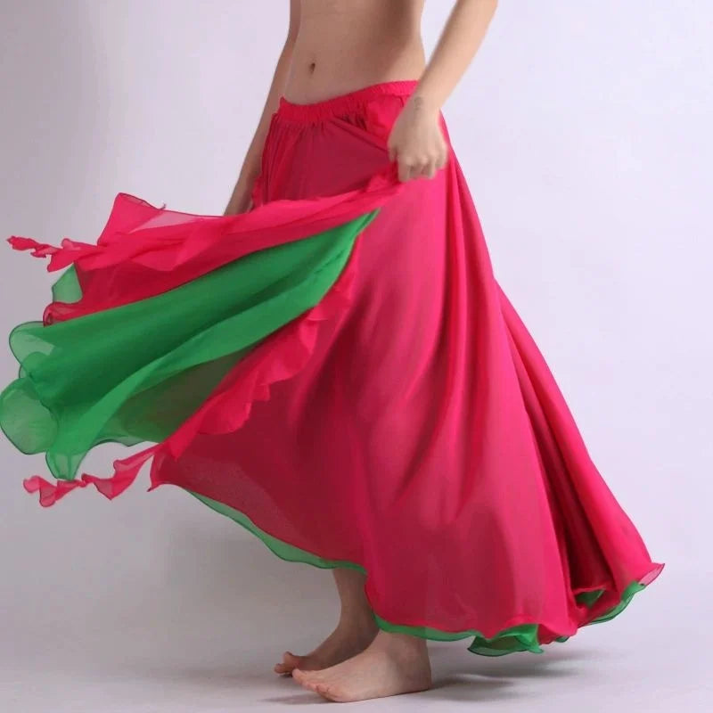 Two-Color Chiffon Belly Dance Skirt - Double Layer Ruffle