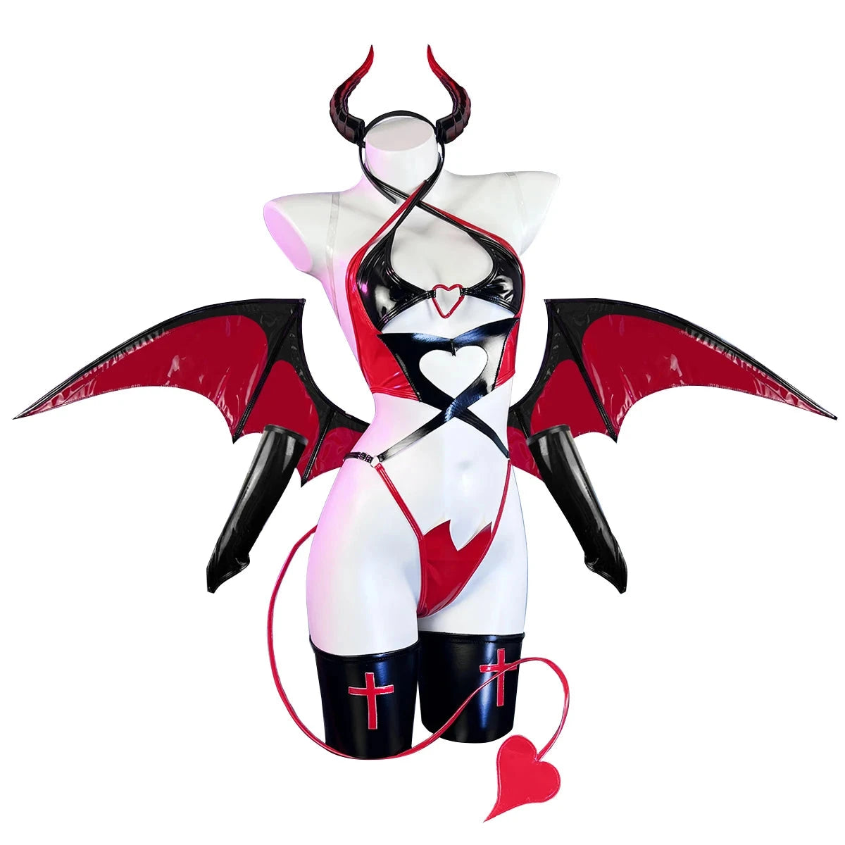 Devil Bat Wing Costume Set | Vinyl Lingerie with Wings & Horns