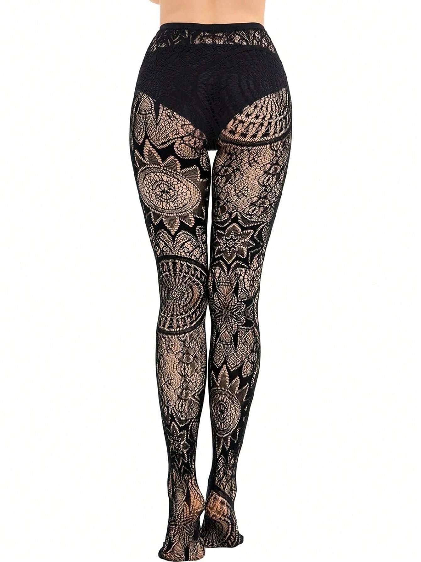Jacquard Lace Fishnet Tights | Gothic Pantyhose | One Size