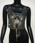 Metal Chain Fishnet Crop Top - Bandage Mesh Party Camisole