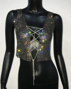 Metal Chain Fishnet Crop Top - Bandage Mesh Party Camisole