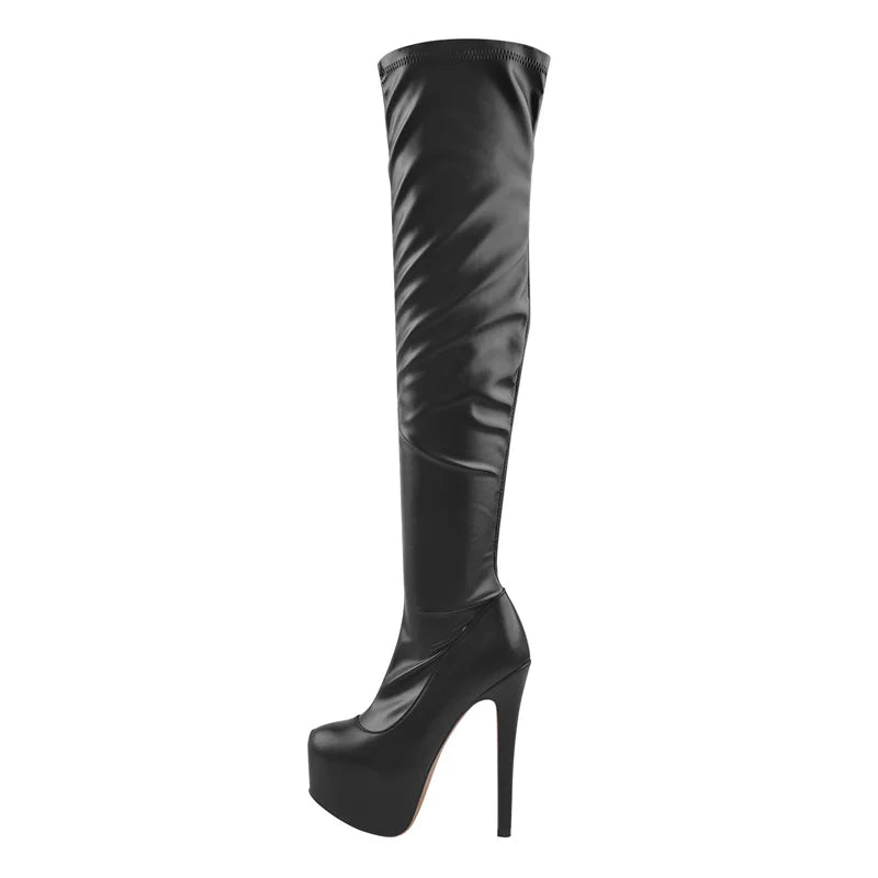 Black Over-the-Knee Platform Boots | 15–16 cm Heel