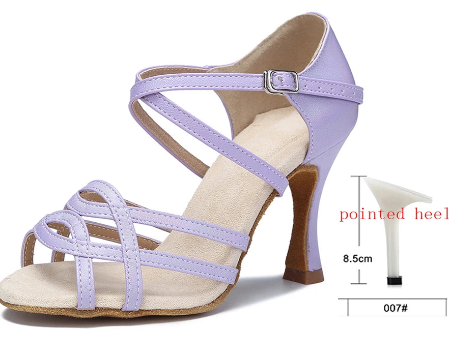 Cross-Strap Latin Dance Sandals | Cuban Heel | 6–10cm | Purple & Yellow