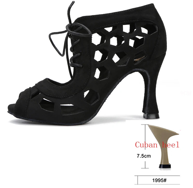 Women's Suede Latin Dance Heels | Rumba Salsa Tango | Cuban Heel