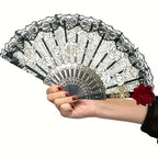 Lace Hand Fan | Black Rose Detail