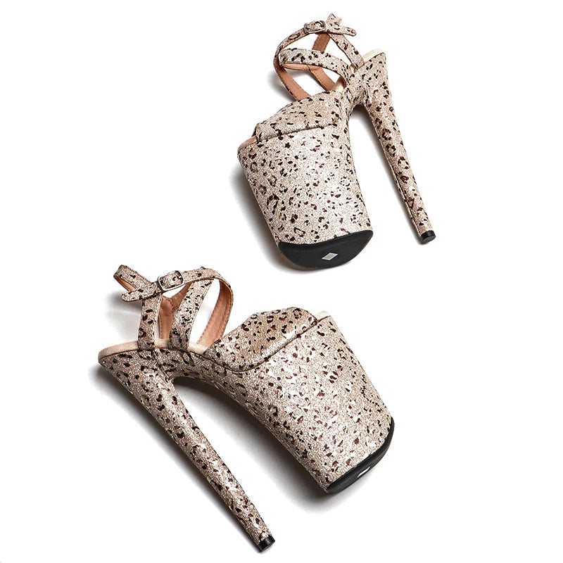 Leopard Glitter Platform Sandal Heel – 9 Inch Stage & Pole Dance