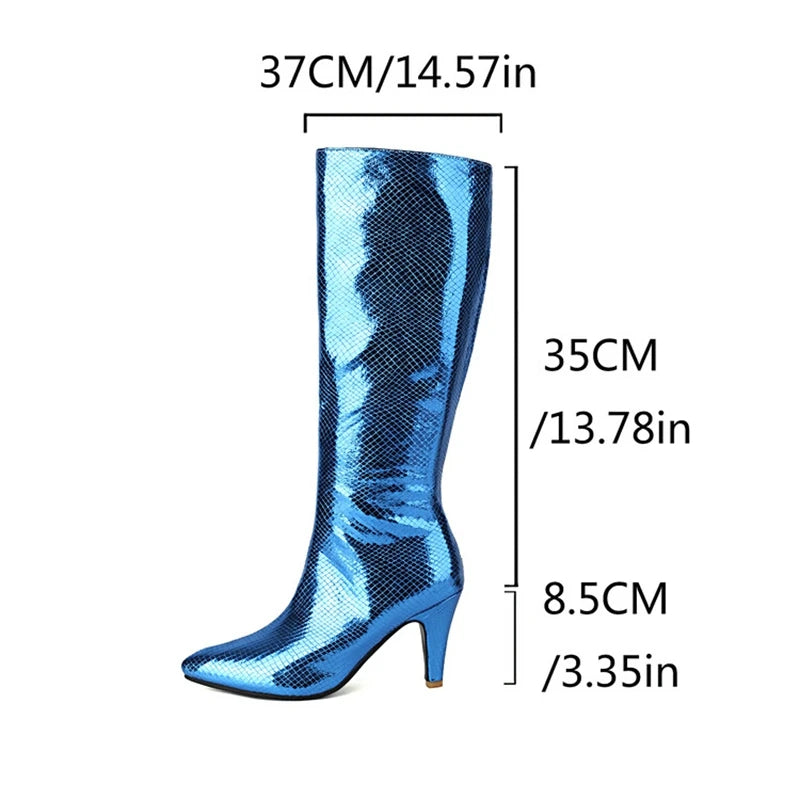 Metallic Knee-High Boot | Pointed Toe Stiletto | 8.5cm Heel