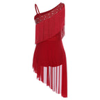 Latin Dance Leotard | Tassel & Rhinestone | Asymmetric