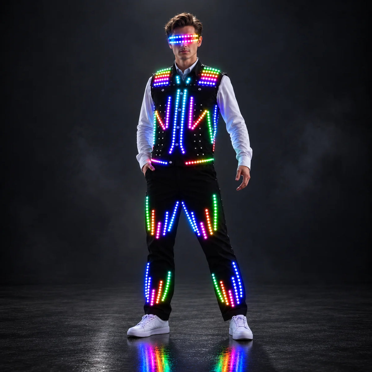 LED Robot Performance Suit | RF Color Control | 4-Hour Glow | M–4XL