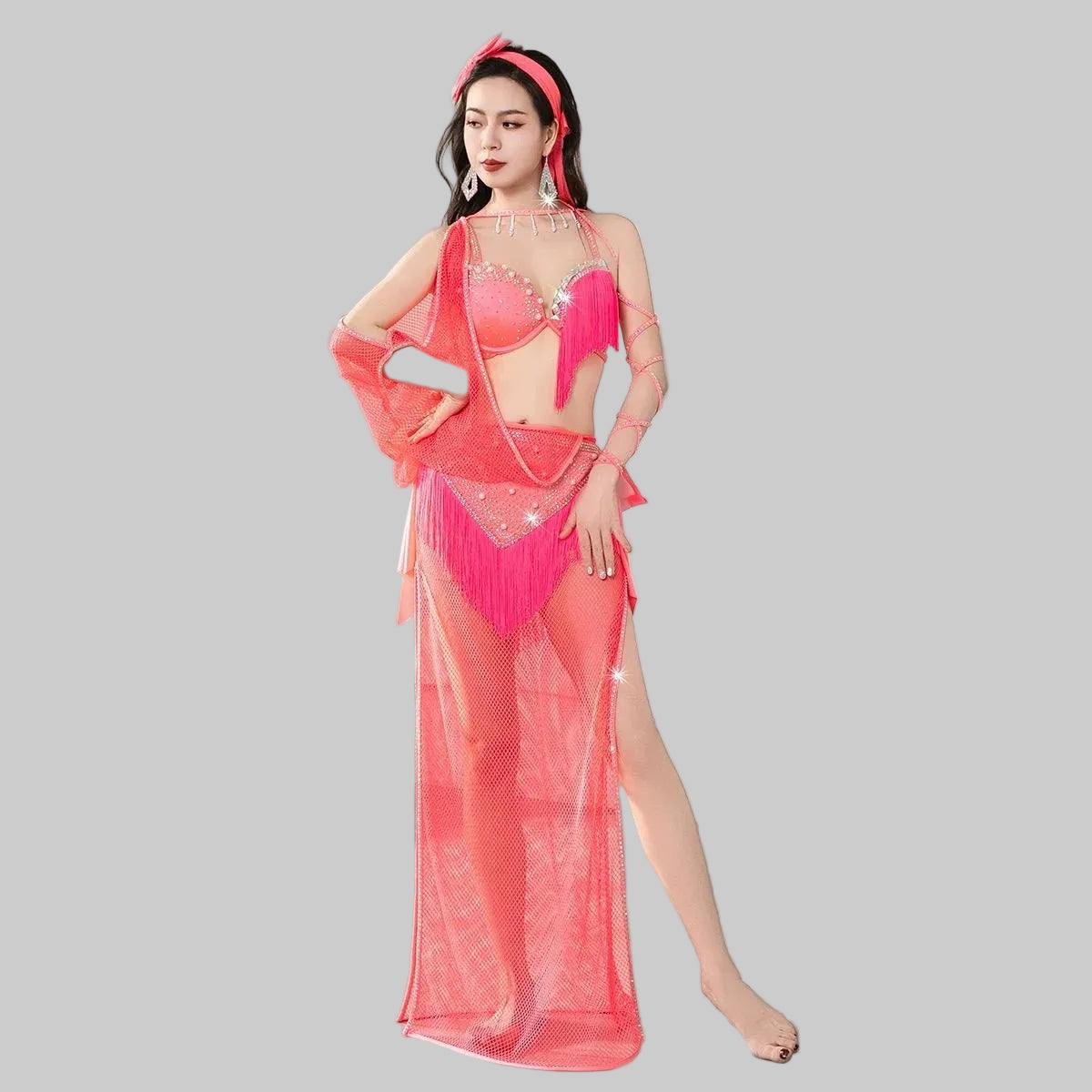 Egyptian Baladi Fishnet Dress - 5-Piece Belly Dance Costume Set