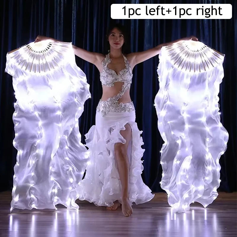 LED Belly Dance Fans - 1.5M Lace Performance Fans with Lights (Pair)