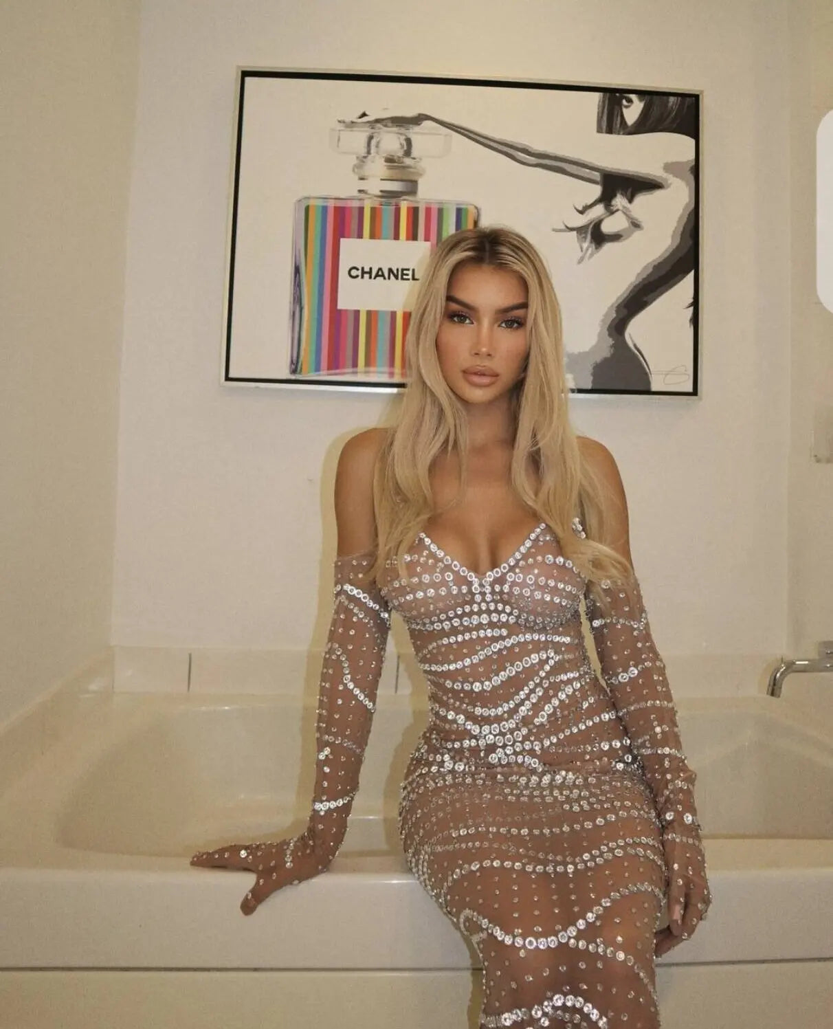 Rhinestone Glove Dress | Pearl & Crystal | Maxi Gown
