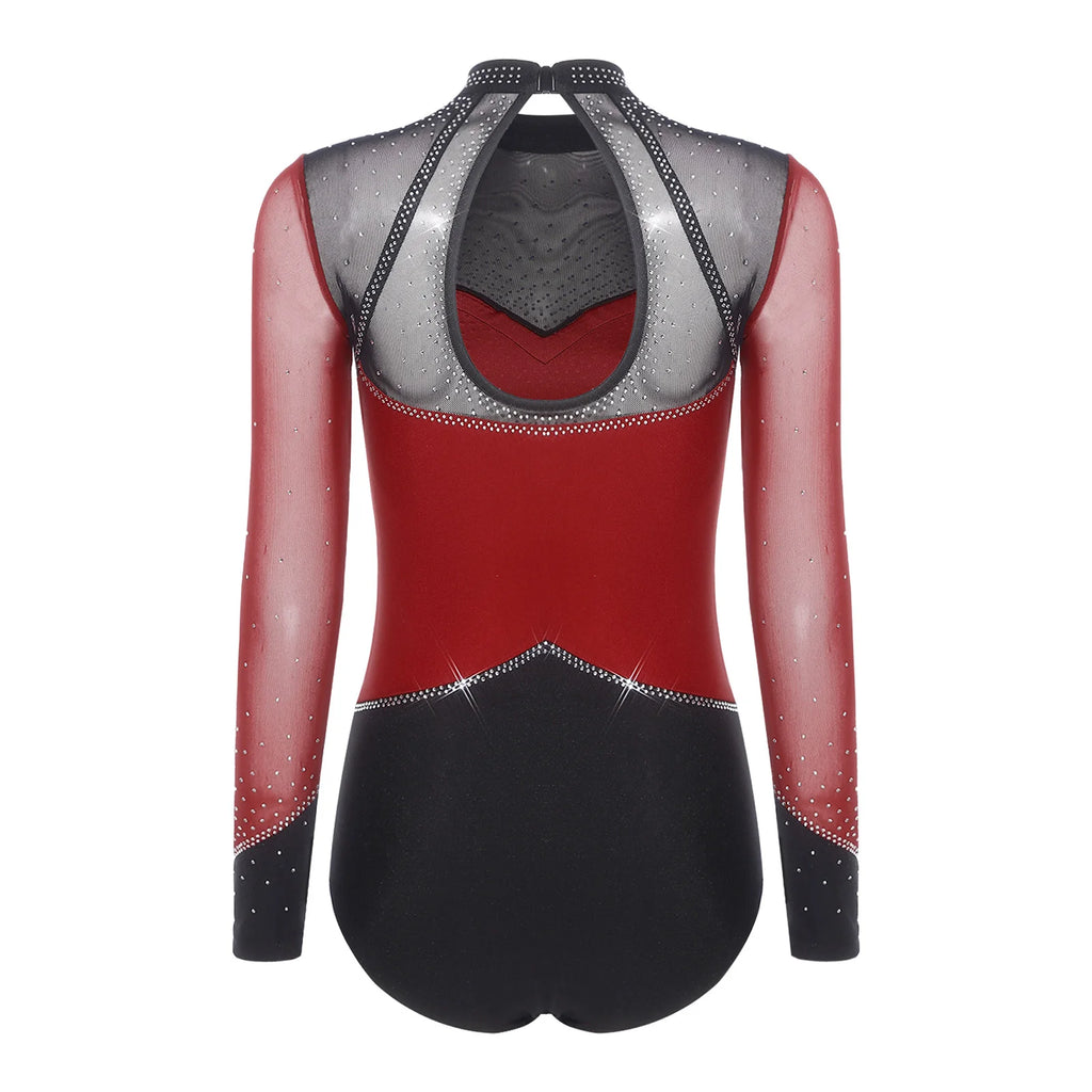 Prism Rhinestone Mesh-Sleeve Performance Leotard