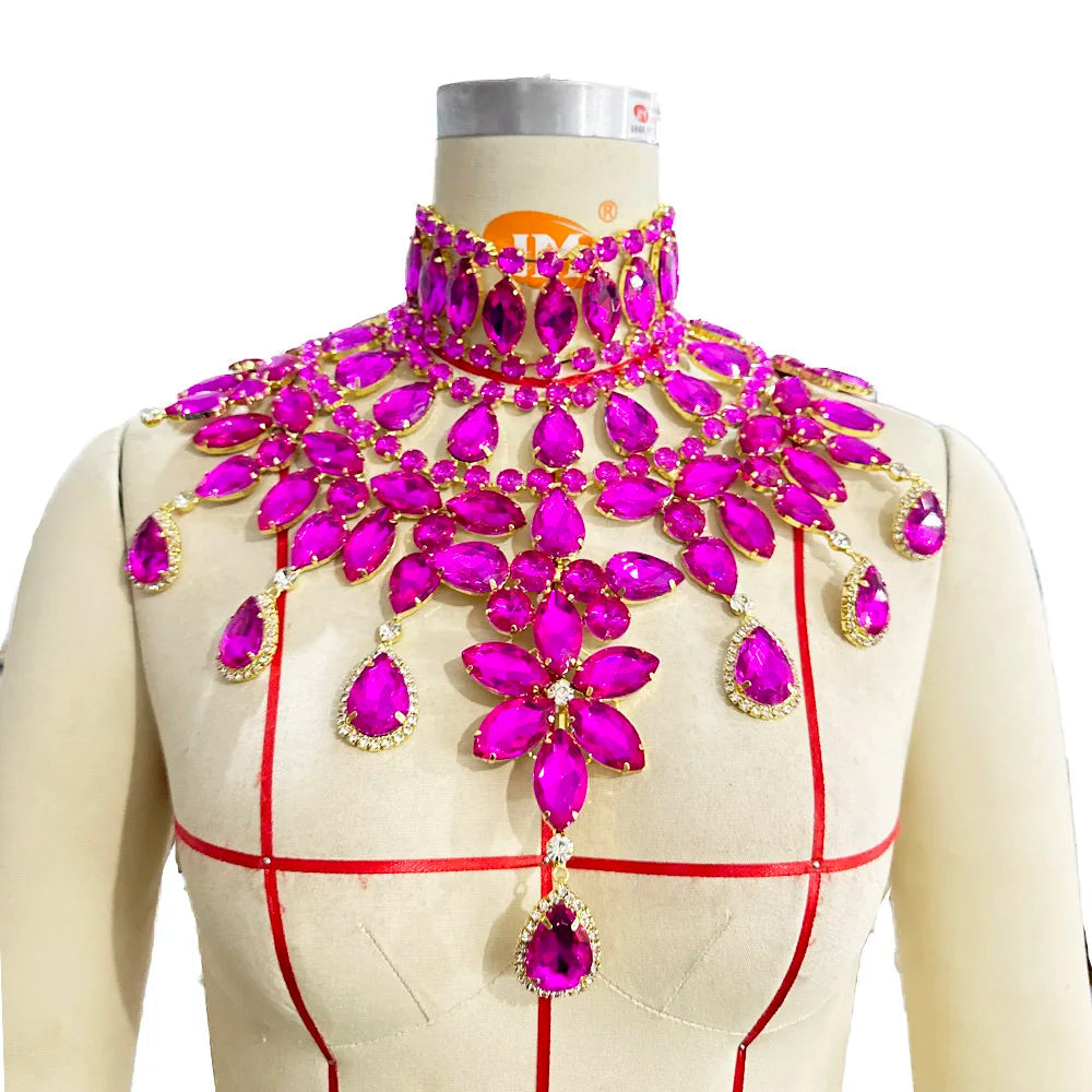 Crystal Rhinestone Statement Necklace & Choker Set | Drag & Stage | 7 Colors