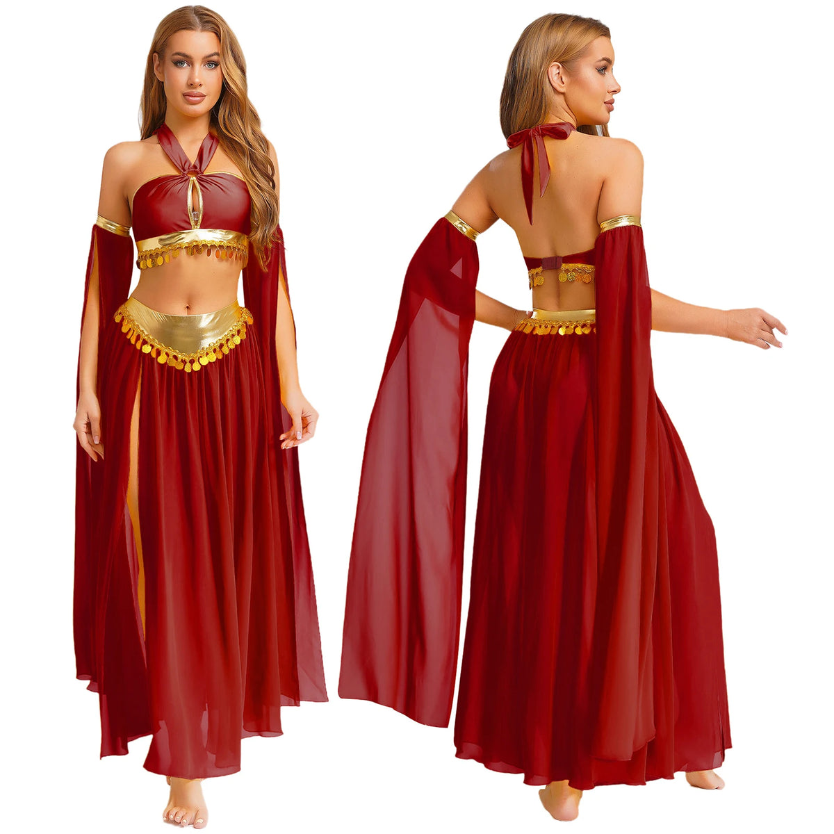 Egyptian Queen Costume | Belly Dance Crop Top & Slit Skirt