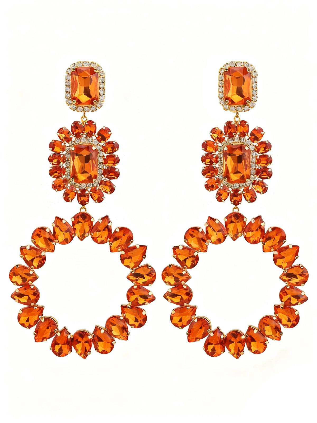 Rhinestone Round Drop Earrings | Clip or Pin