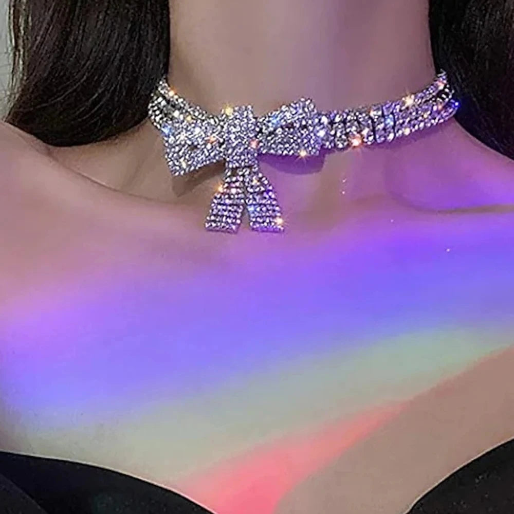 Rhinestone Choker | Bow Pendant