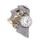 Steampunk Clock Brooch | Rhinestone & Chain | Lapel Pin
