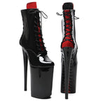 26cm Black Red Patent Ankle Boots - Trendy Platform Party Dance Boots
