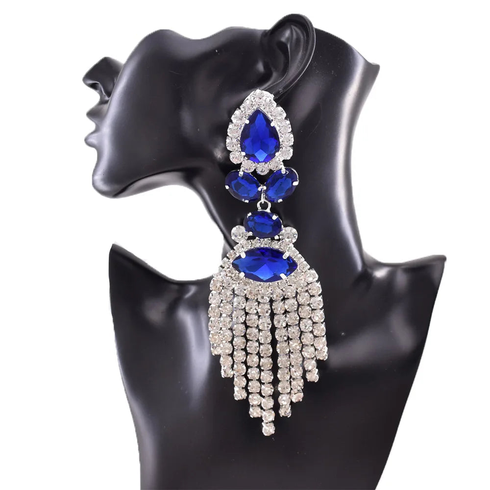 Rhinestone Clip-On Earrings | Long Tassel