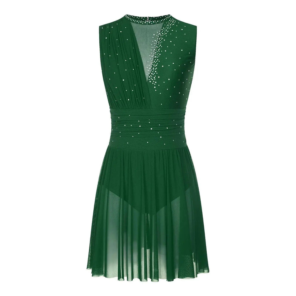 Lyrical Dance Dress | Rhinestone Mesh Skirt