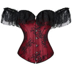 Off-Shoulder Satin Corset | Lace Ruffle Sleeves | Gothic Victorian