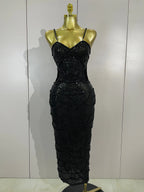 Pearl Beaded Sequin Bodycon Dress | Spaghetti Strap | Stage