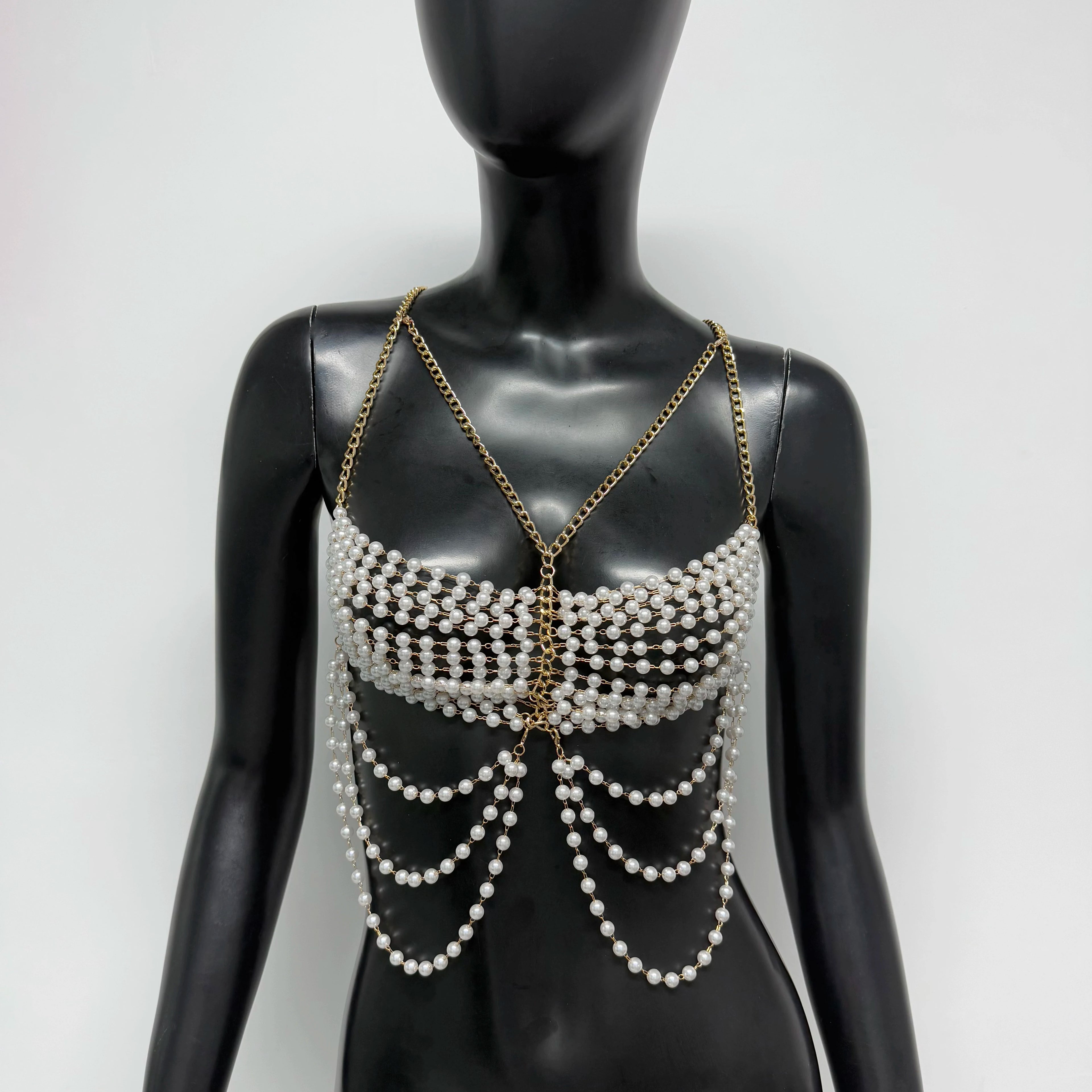 Pearl Tassel Chain Halter Crop Top