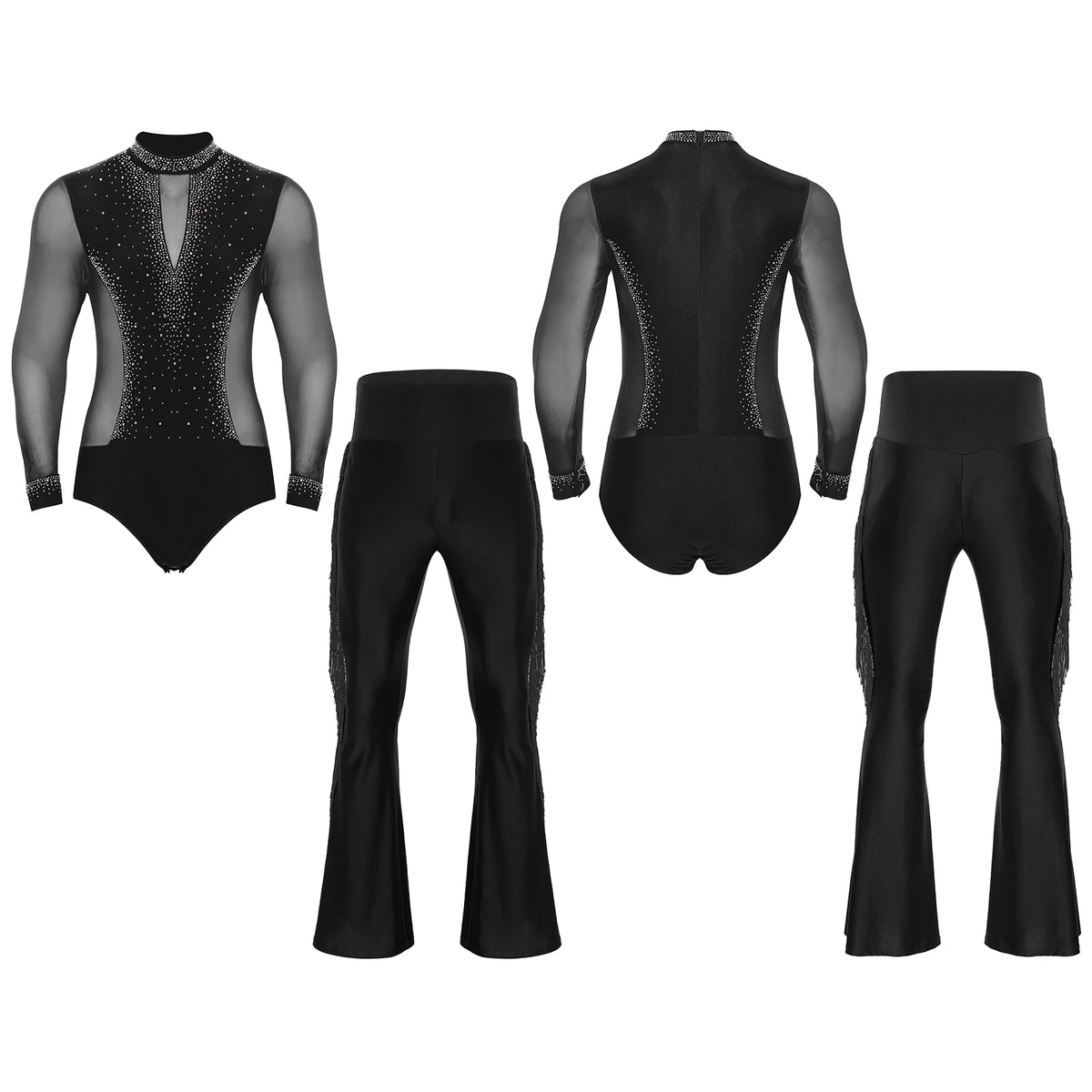 Men's Latin Dance Set | Rhinestone Bodysuit & Flared Pants