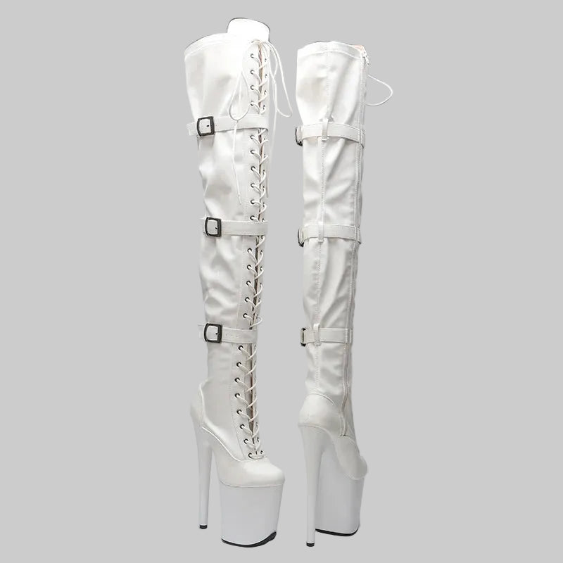 20CM Matte PU Over-Knee Pole Dance Boots - Professional Performance Heels