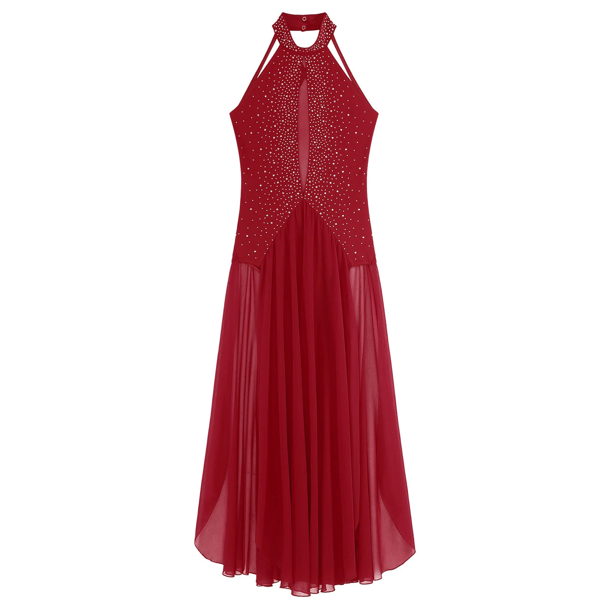 Women's Lyrical Dance Dress | Rhinestone Halter | Strappy Back | 8 Colors