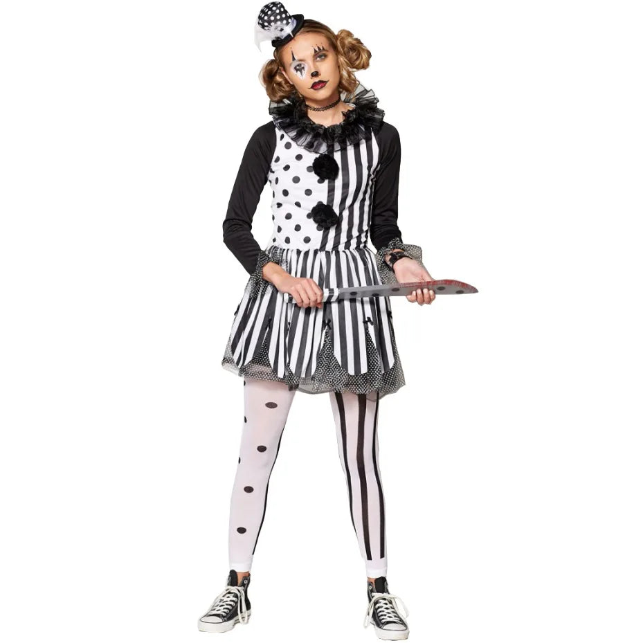 Horror Clown Costume | Stripe Killer Dress | Adult & Kids