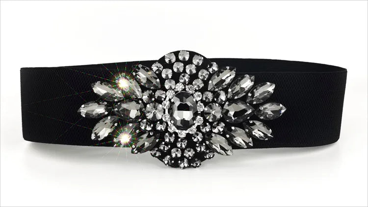 Crystal Flower Wide Elastic Belt | Stage & Dressy