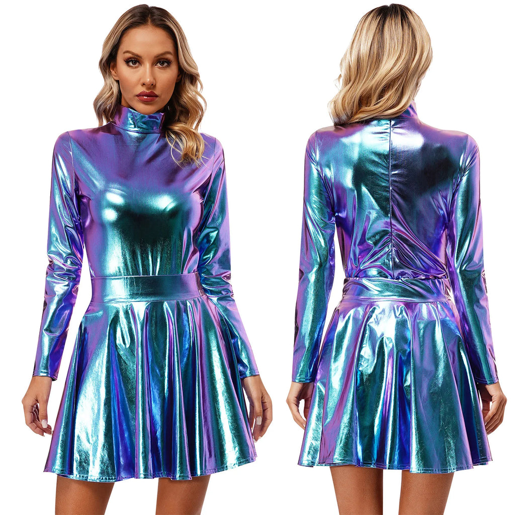 Metallic Leotard & Skirt Set | Long Sleeve