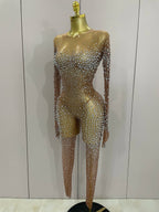 Rhinestone Fringe Catsuit | Mesh | Singer Stage