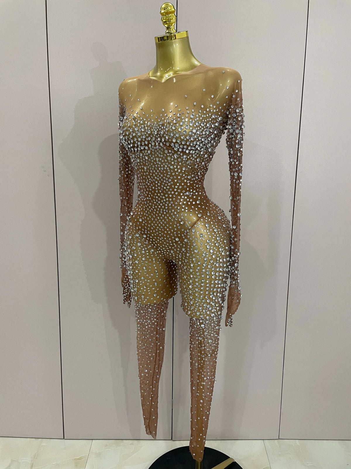 Rhinestone Fringe Catsuit | Mesh | Singer Stage