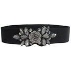 Rhinestone Flower Wide Elastic Belt | Stage & Dressy