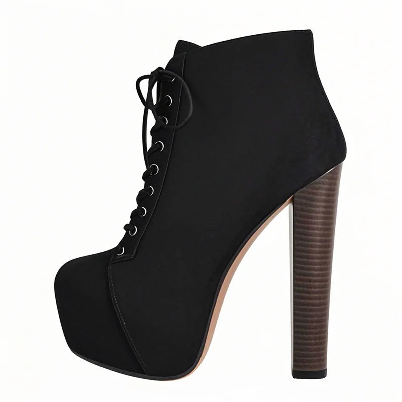 Platform Lace-Up Ankle Boots — Extreme Heel Faux Fur Lined