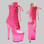 17CM Glitter Platform Ankle Boots - 7 Inch High Heel Pole Dance Boots