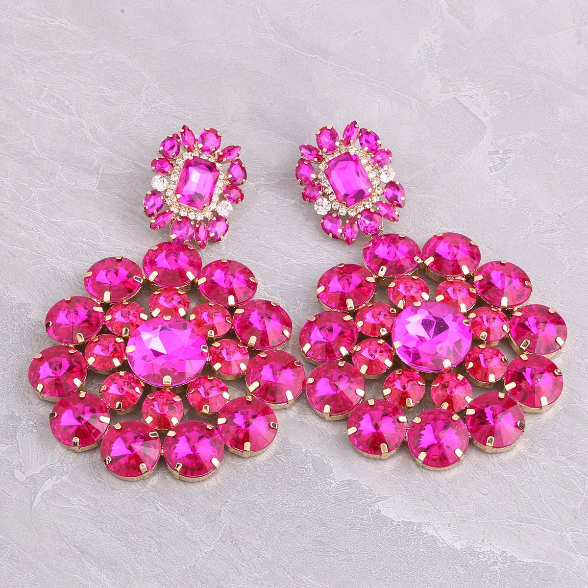 Rhinestone Drop Earrings | Round Sparkle | Clip or Pin