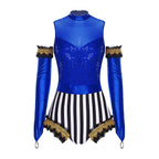 Circus Ringmaster Bodysuit & Gloves Set | Sequin Stripe | Cold Shoulder | Stage Costume