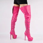 Chain-Detail Thigh-High Platform Boots | 15–16 cm Heel