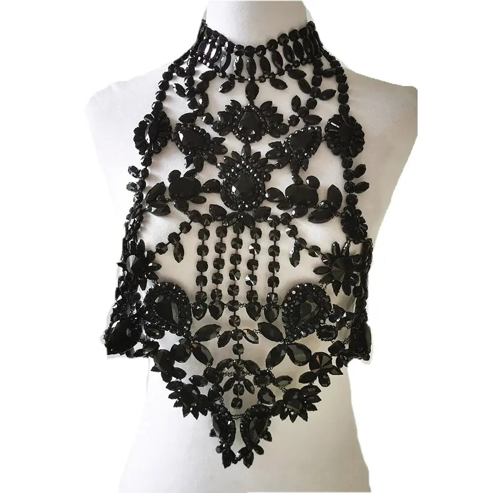 Rhinestone Body Chain Top | Stage & Drag | Black & Silver