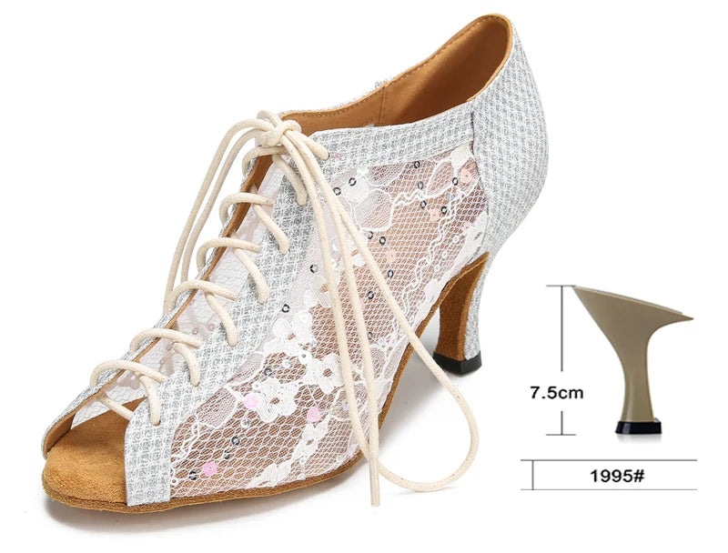 Glitter Latin Dance Boots | Lace-Up | Cuban Heel | Silver, Gold & Black