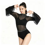 Celeste Rhinestone Flare-Sleeve Bodysuit