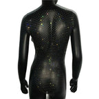 Rhinestone Fishnet Swimsuit Cover-Up - V-Neck See-Through Bodysuit