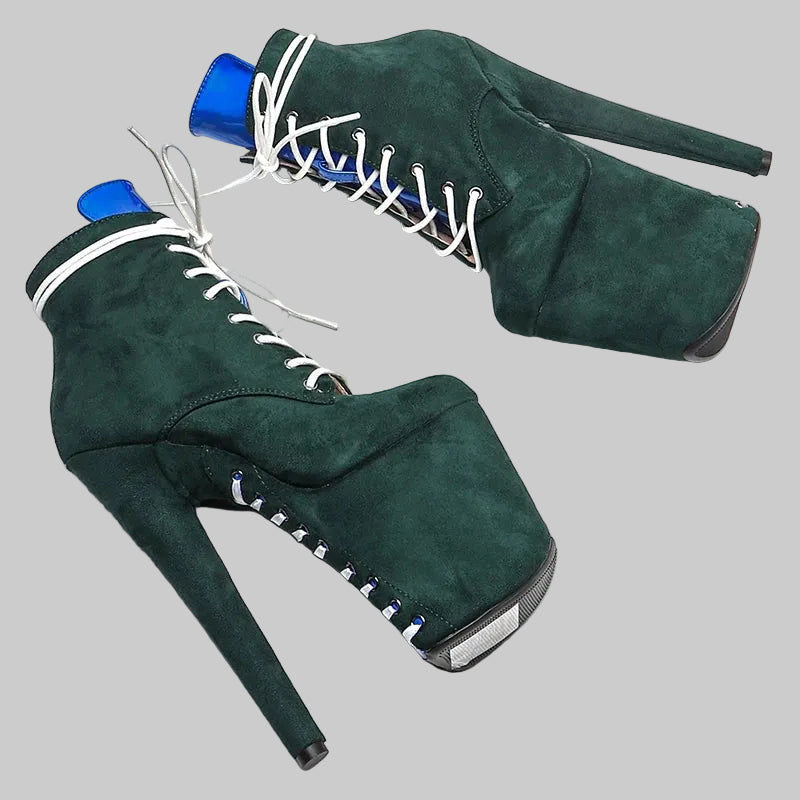 20CM Suede Mix Color Platform Ankle Boots - 8 Inch High Heel Pole Dance Boots