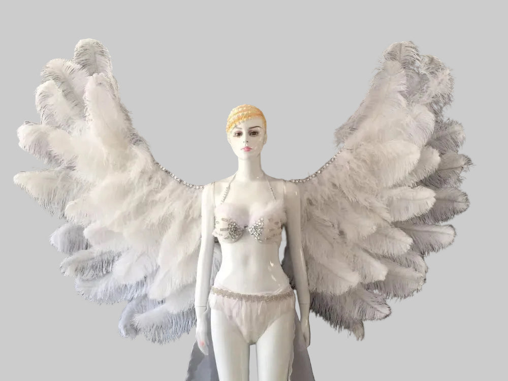 White Feather Headdress & Wings Set - Circular Samba Carnival Performance Costume