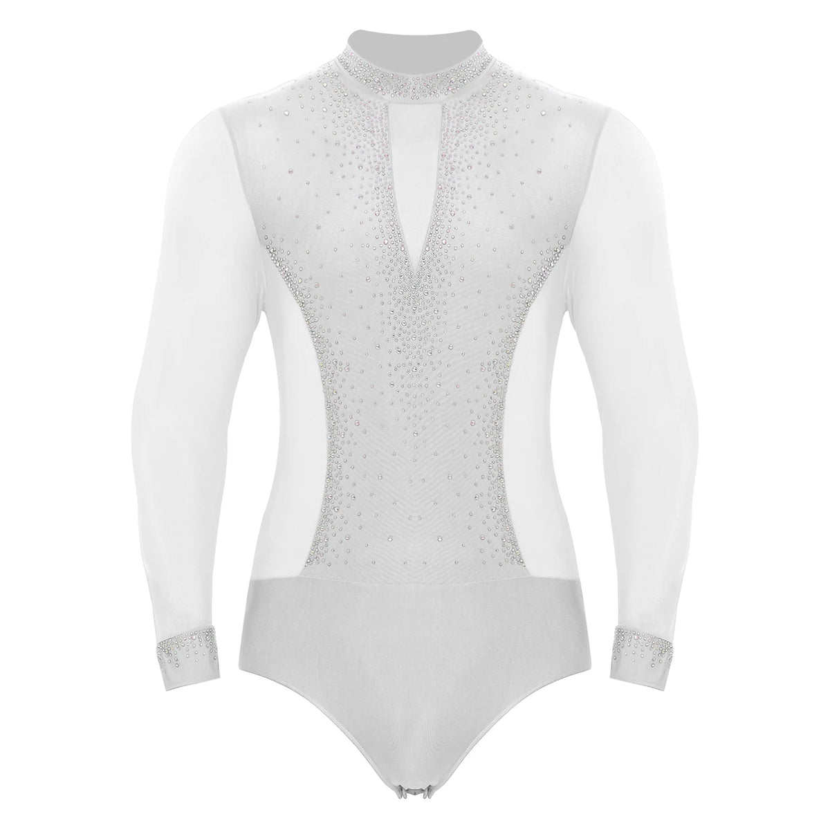 Men's Latin Dance Leotard | Deep V-Neck & Sheer Mesh | Rhinestone & Tassels